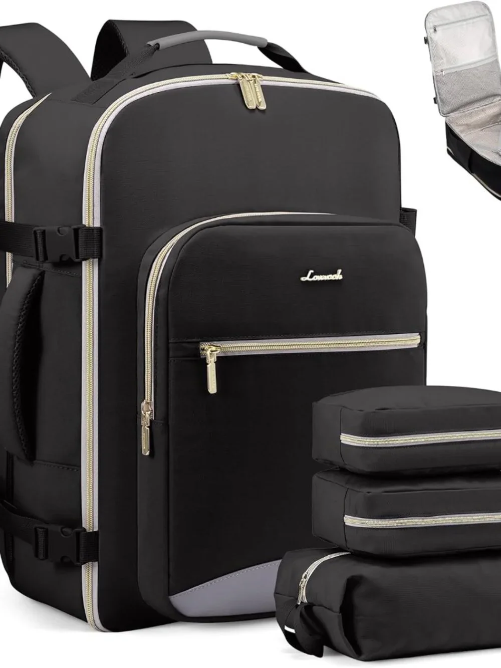 40L Travel Backpack Flight Approved Carry on Backpack,3 Packing Cubes,Waterproof